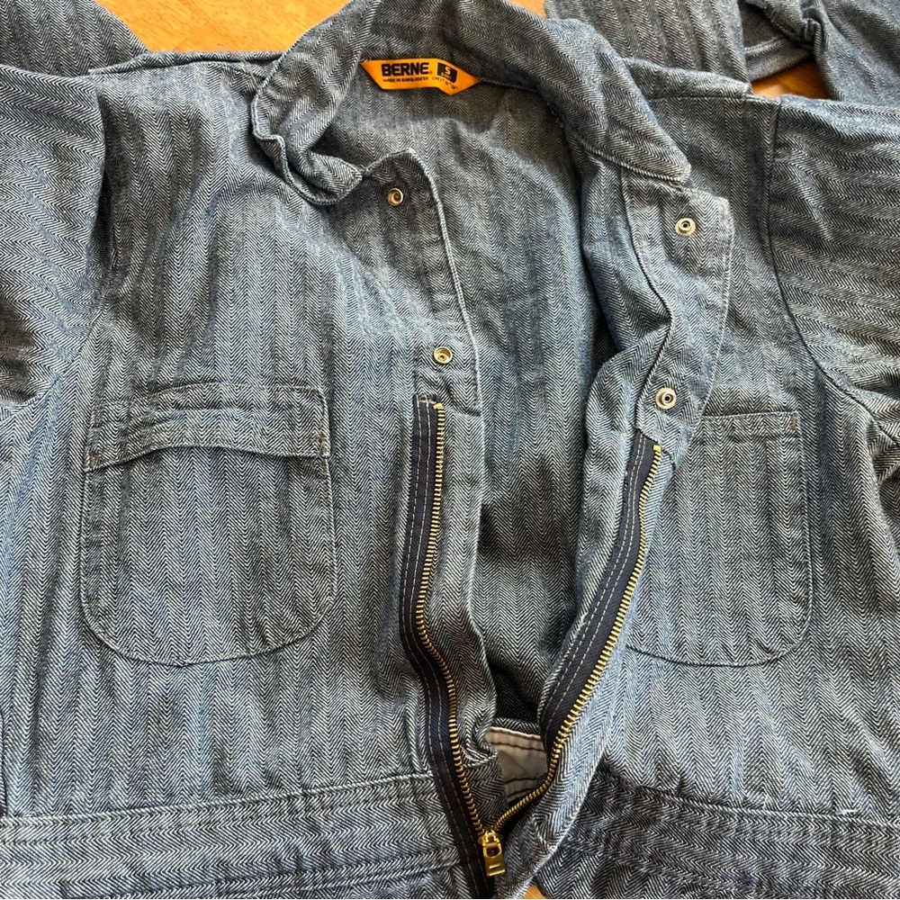 Berne Blue Herringbone Work Canvas Coveralls Jumpsuit  Zip Up SZ SM Short - Picture 10 of 12